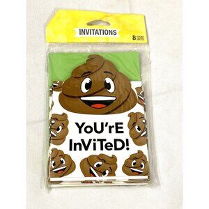 8 count poop emojions party invitations kids birthdays